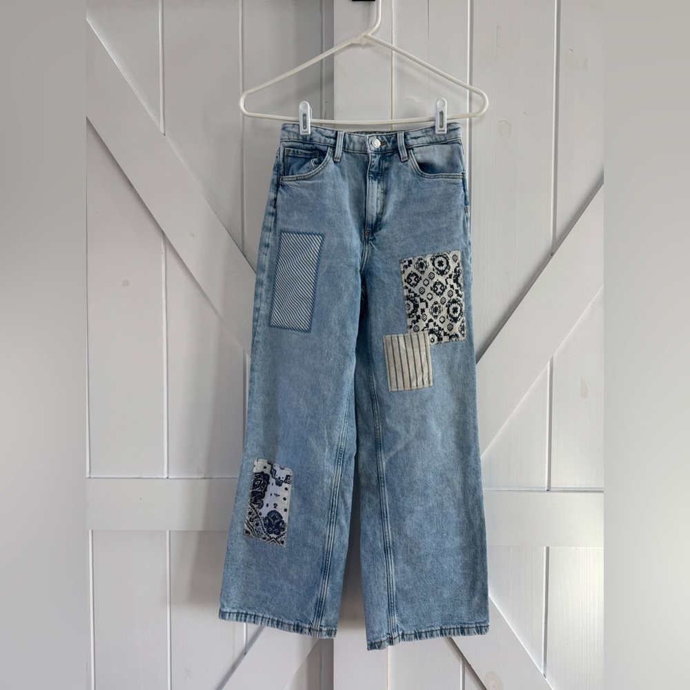 H&M Quilted Patchwork High-waisted Wide Leg Jeans - Girls Size 12